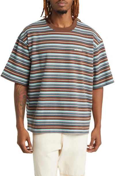 Checks Stripe Cotton T-shirt In Brown/ Blue