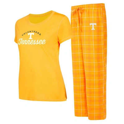 Concepts Sport Women's  Tennessee Orange, White Tennessee Volunteers Arctic T-shirt And Flannel Pants In Tennessee Orange,white