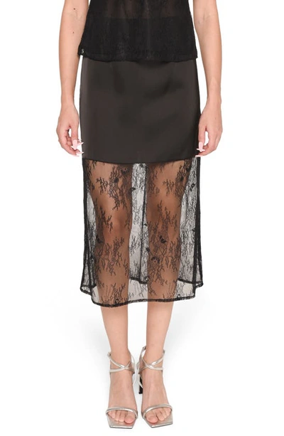 Wayf Kate Ruched Midi Skirt In Black