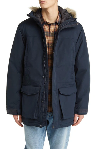 Fjall Raven Nuuk Lite Waterproof Parka With Faux Fur Trim In Dark Navy