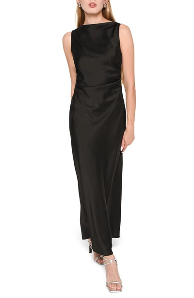 Wayf Sleeveless Satin Midi Dress In Black