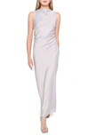 Wayf Sleeveless Satin Midi Dress In Silver