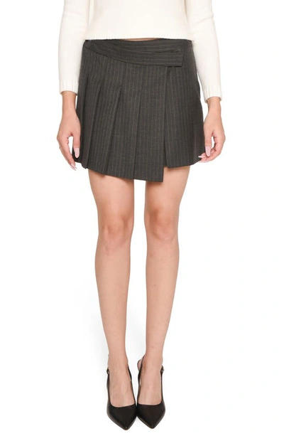 Wayf Madison Pinstripe Asymmetric Waist Pleated Skirt In Charcoal