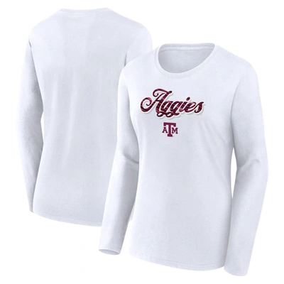 Fanatics Branded White Texas A&m Aggies Double Team Script Long Sleeve T-shirt