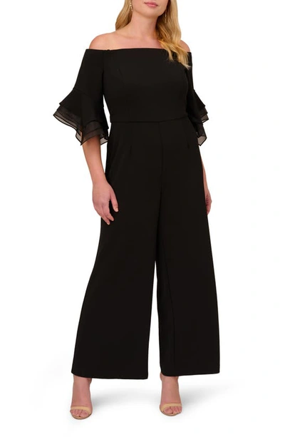 Adrianna Papell Organza Crepe Jumpsuit In Black