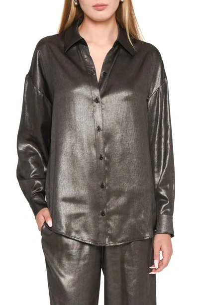 Wayf Ariana Metallic Button-up Shirt In Gunmetal