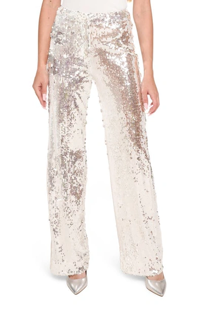 Wayf Lily Sequin Wide Leg Pants In Silver Seqiuin