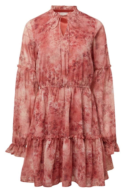 Rachel Parcell Metallic Ruffle Long Sleeve Chiffon Dress In Pink