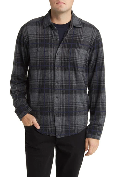 Tommy Bahama Fireside Huntington Plaid Stretch Flannel Button-up Shirt In Charcoal Heather
