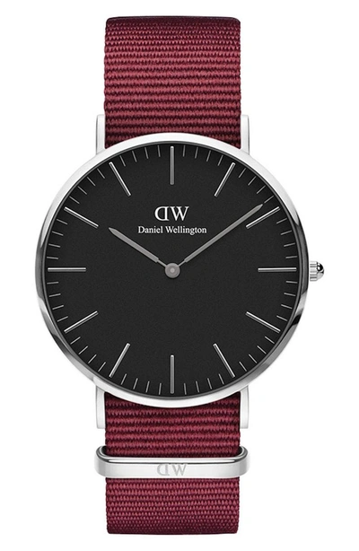 Daniel Wellington Classic Nylon Strap Watch, 40mm In Red/ Black / Silver