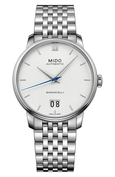 Mido Baroncelli Iii Automatic Bracelet Watch In Silver/ White/ Silver