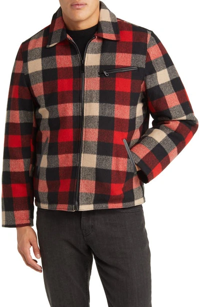 Schott Station Plaid Wool Blend Jacket In Red