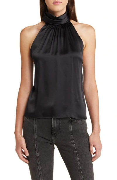 Frame Mock Neck Silk Top In Black