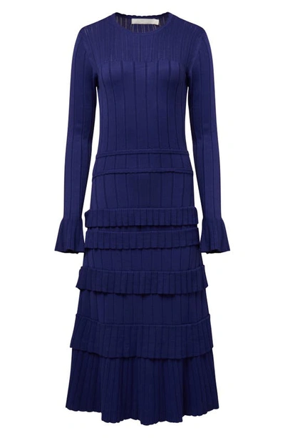 Rachel Parcell Rib Pointelle Long Sleeve Midi Dress In Blue