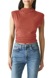 Michael Stars Amara Ruched Cowl Neck Rib T-shirt In Pecan