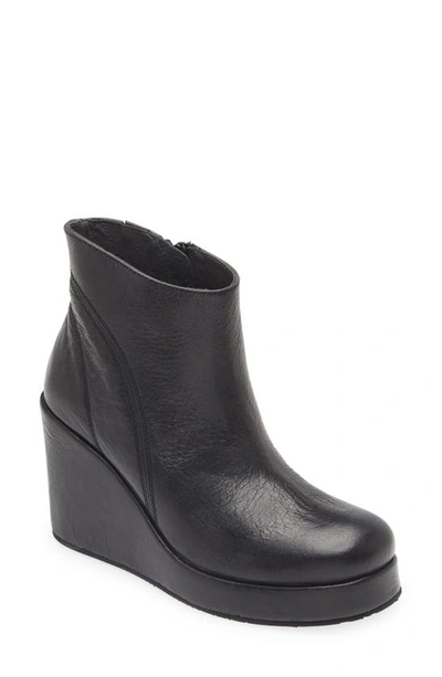 Chocolat Blu Penny Wedge Bootie In Black Leather