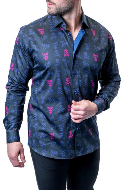 Maceoo Einstein Skull Line Contemporary Fit Button-up Shirt In Blue