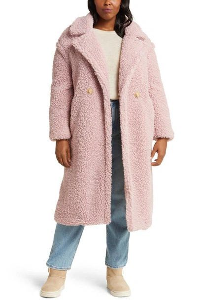 Ugg Gertrude Long Teddy Coat In Clay Pink