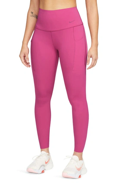 Nike Women's Universa Medium-support High-waisted 7/8 Leggings With Pockets In Fireberry/ Black
