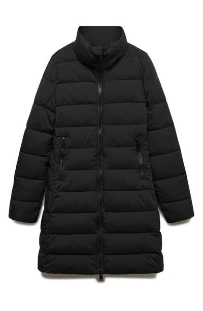 Mango Quilted Water Repellent Hooded Puffer Coat In Black