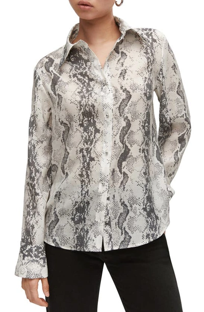 Mango Snakeskin Print Button-up Shirt In Off White
