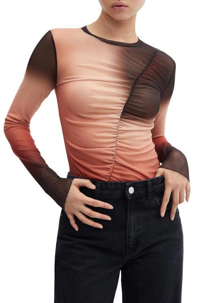 Mango Gradient Ruched Top In Brown