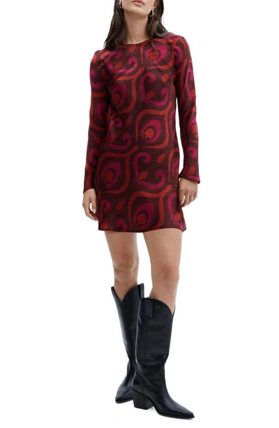 Mango Abstract Print Cutout Long Sleeve Minidress In Fuchsia | ModeSens