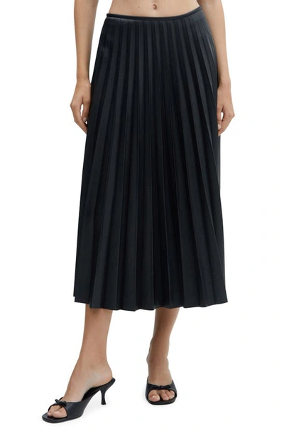 Mango Pleated Faux Leather Skirt In Black