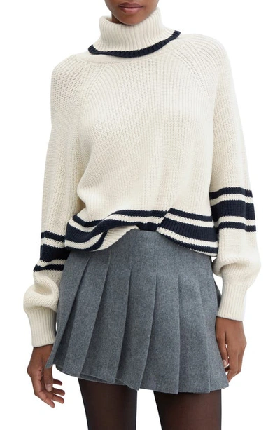 Mango Stripe Turtleneck Sweater In Ecru