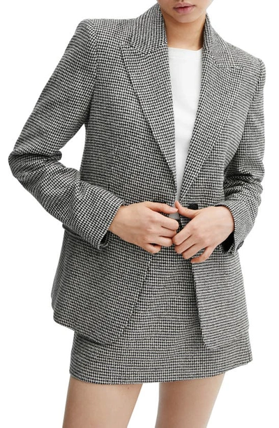 Mango Houndstooth Check Blazer In Black