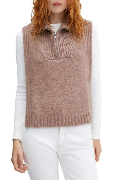 Mango Quarter Zip Flyaway Sweater Vest In Pale Pink