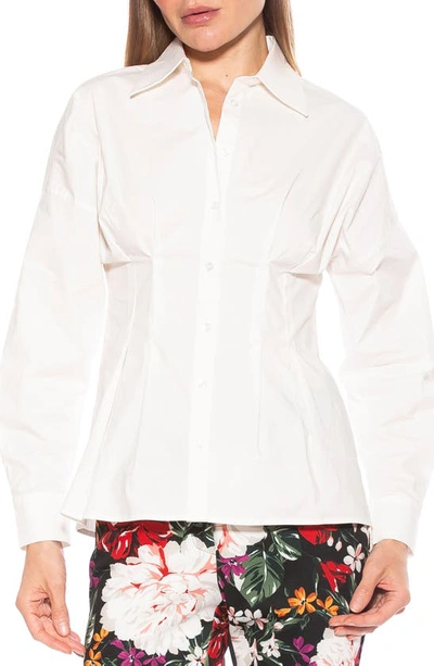 Alexia Admor Calliope Fitted Long Sleeve Button-up Shirt In White