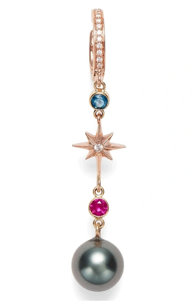 Marlo Laz Elixir Single Linear Pearl, Diamond & Stone Drop Earring In Rose Gold