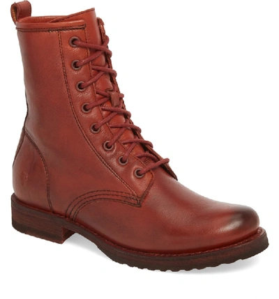 Frye Women's Veronica Round Toe Leather Combat Booties In Red Clay Leather