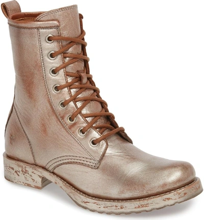 Frye Women's Veronica Metallic Leather Combat Boots In Saddle Metallic Leather