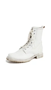 Frye Women's Veronica Round Toe Leather Combat Booties In White