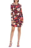 Donna Morgan Floral Long Sleeve Matte Jersey Shirtdress In Navy/ Coral