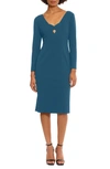 Donna Morgan For Maggy Keyhole Long Sleeve Sheath Dress In Deep Lagoon