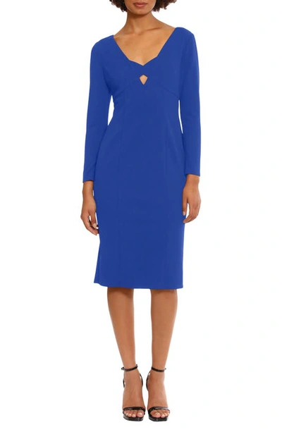 Donna Morgan For Maggy Keyhole Long Sleeve Sheath Dress In Retro Blue
