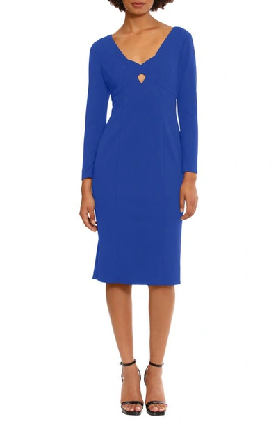 Donna Morgan Keyhole Long Sleeve Sheath Dress In Retro Blue