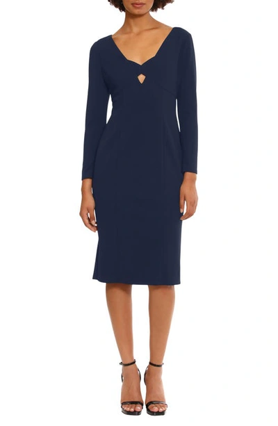 Donna Morgan For Maggy Keyhole Long Sleeve Sheath Dress In Twilight Navy