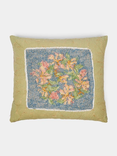By Walid 19th Century Wool Needlepoint Floral Cushion In Multi