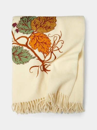 Loretta Caponi Autumn Embroidered Wool Blanket In Yellow