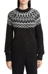 Wit & Wisdom Fair Isle Pointelle Sweater In Black/ Off White