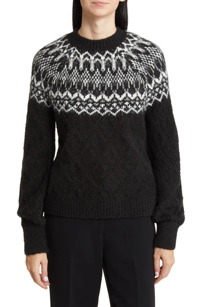 Wit & Wisdom Fair Isle Pointelle Sweater In Black/ Off White