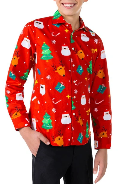 Opposuits Kids' Big Boys X-mas Party Festivity Long Sleeve Shirt In Red