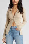 Open Edit Collar Rib Cardigan In Beige Hummus