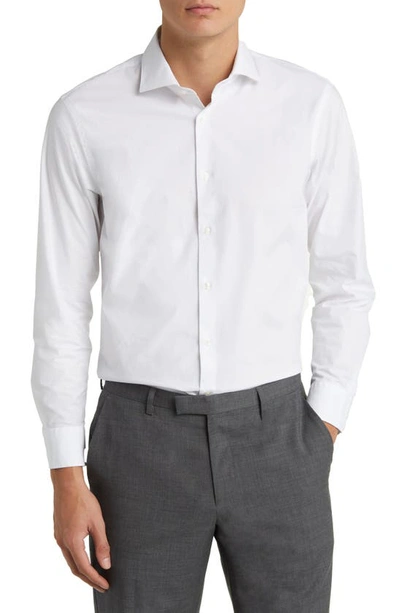 Nordstrom Trim Fit Stripe Tech-smart Coolmax® Non-iron Dress Shirt In Grey Silk - White Surrey Grid