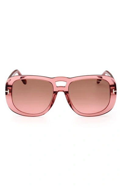 Tom Ford 56mm Gradient Aviator Sunglasses In Shiny Pink / Gradient Brown