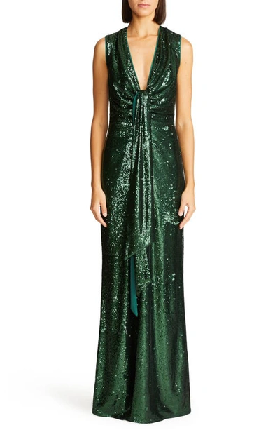 Halston Magdalena Sequin Gown In Bottle Gre